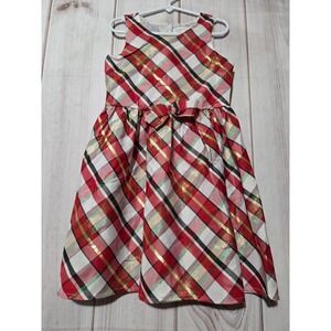 Nannette Kids Girls 6X Red‎ Plaid Gold Metallic Holiday Christmas Party Dress